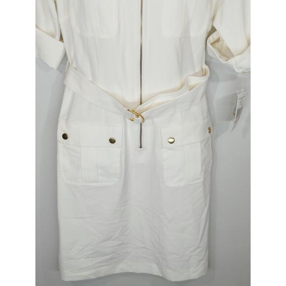 Sharagano Ivory Sheath Pocket Half Zip Career Office Dress size 10 NWT - Picture 4 of 10